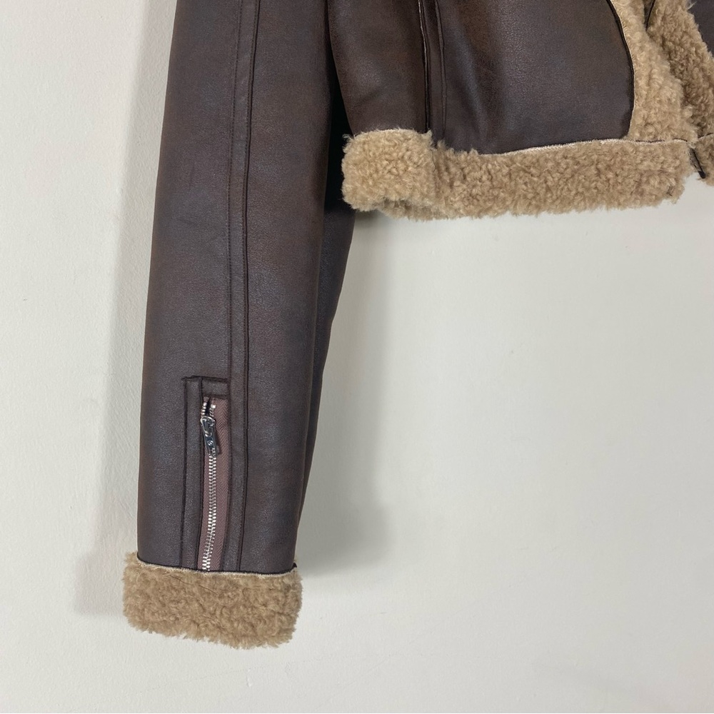 SHEIN X Carly Lawrence Khaki Fluffy Faux Shearling Jacket Brown - US 4/S - Picture 11 of 16